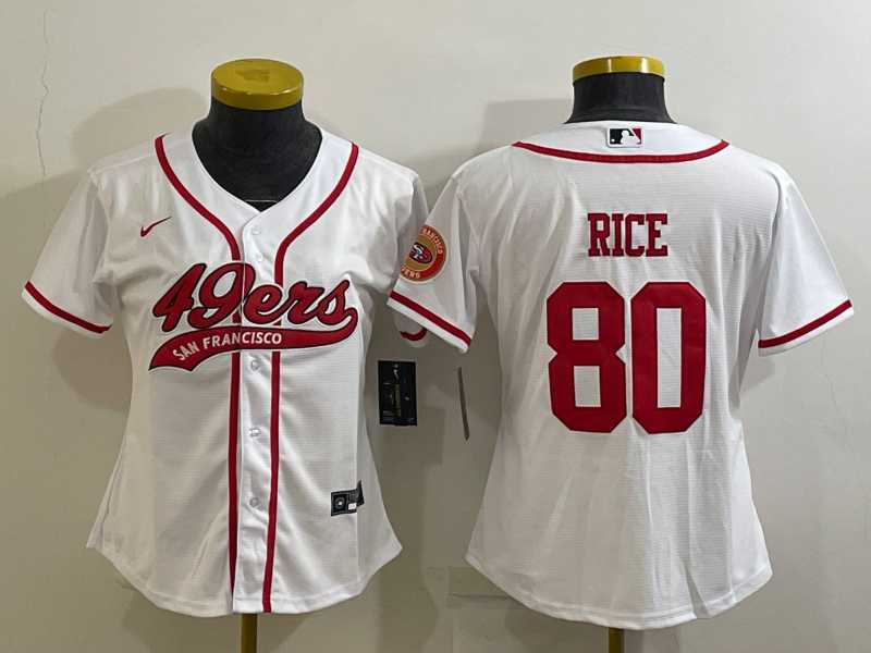 Womens San Francisco 49ers #80 Jerry Rice White With Patch Cool Base Stitched Baseball Jersey